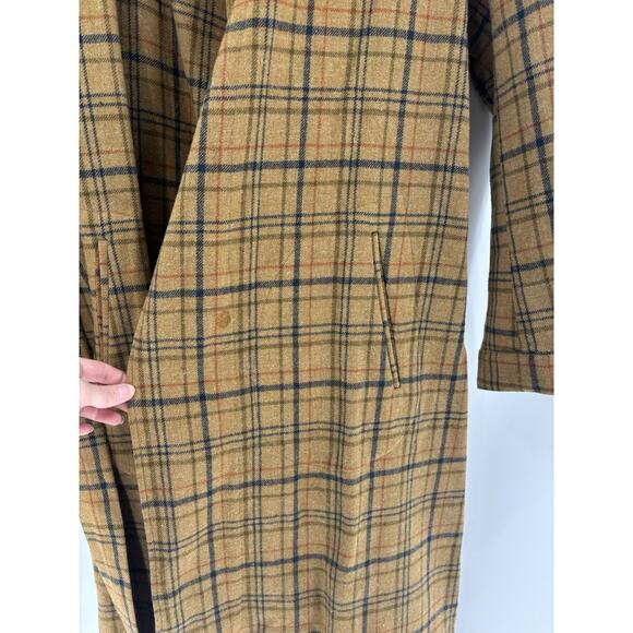 Vintage 80s Pendleton Trench Coat Mens Large Brown Plaid Belted 100% Virgin Wool - Picture 3 of 16